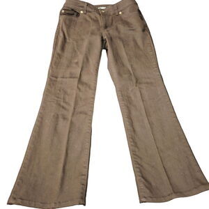 Chicos Womens Platinum Denim Pants Brown Size 00 Cotton Stretch Pockets Button